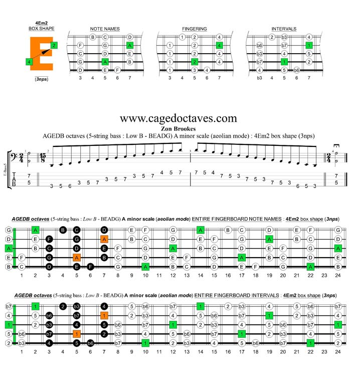 AGEDB octaves A minor scale (aeolian mode) 3nps : 4Em2 box shape