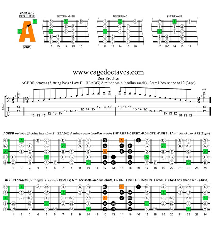 AGEDB octaves A minor scale 3nps : 3Am1 box shape at 12