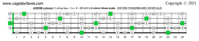 AGEDB octaves fingerboard A minor blues scale note intervals