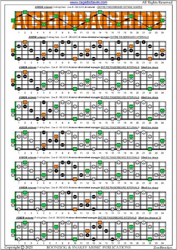 AGEDB octaves A minor-diminished arpeggio box shapes : entire fretboard intervals