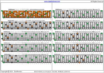 BCAGED octaves (Low B - BEADGC : 6-string bass) C major arpeggio (3nps) box shapes : fretboard notes