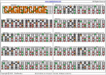 CAGED octaves (6-string guitar : Drop D - DADGBE) - C major scale (ionian mode) box shapes (3nps) : fretboard intervals