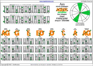 AGEDC octaves (6-string guitar - Drop D: DADGBE) A minor arpeggio box shapes (3nps)