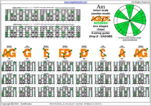 AGEDC octaves (6-string guitar - Drop D: DADGBE) A minor scale (aeolian mode) box shapes (3nps)