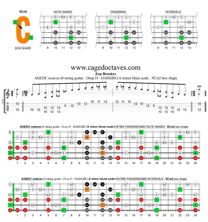 AGEDC octaves A minor blues scale : 5Cm2 box shape