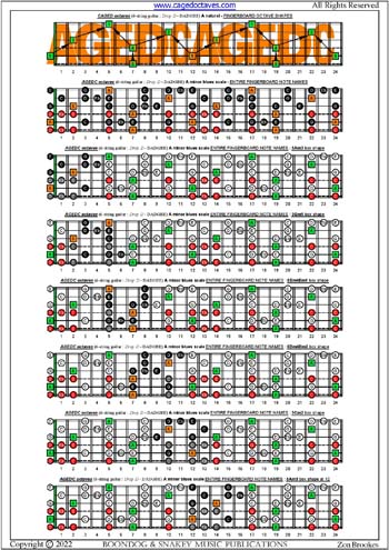 AGEDC octaves A minor blues scale fretboard notes