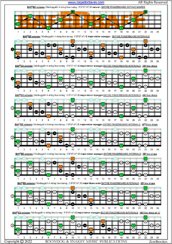 Meshuggah's 4-string bass tuning (FBbEbAb) C major-minor arpeggio fingerboard intervals pdf