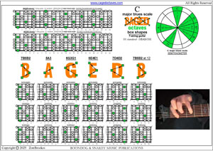 BAGED octaves C major blues scale (7-string guitar : B1 standard - BEADGBE) box shapes