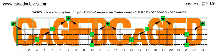 CAGFD octaves fingerboard (4-string bass : Drop D - DAGD)